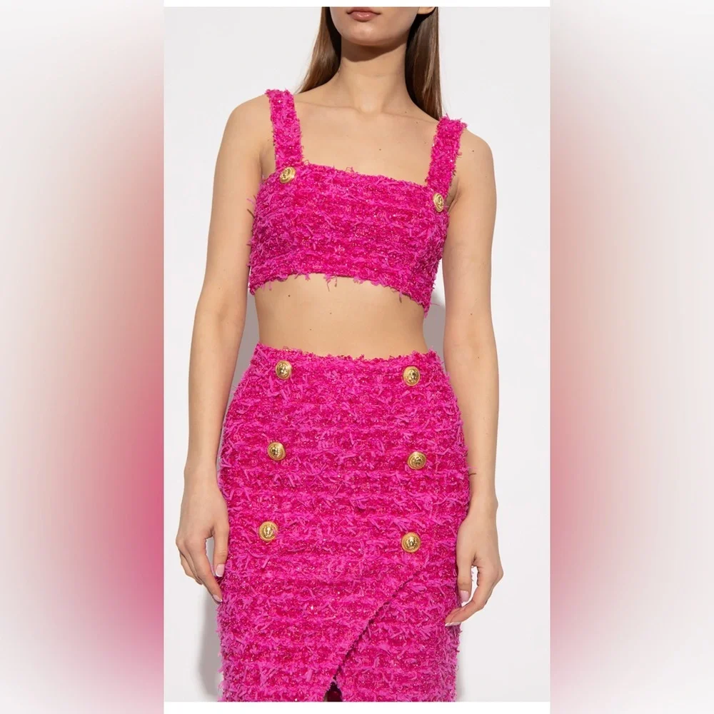 Balmain × Barbie Limited-Edition Pink Tweed Two-Piece Set - Picture 3 of 5